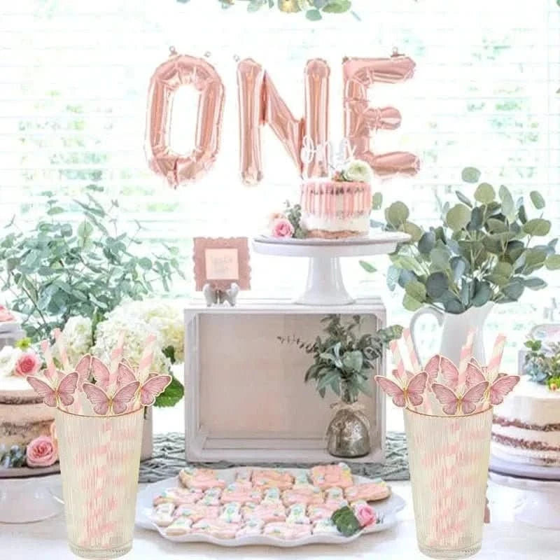 20Pcs Butterfly Paper Straws – Birthday & Baby Shower Party Decorations - Waydiy