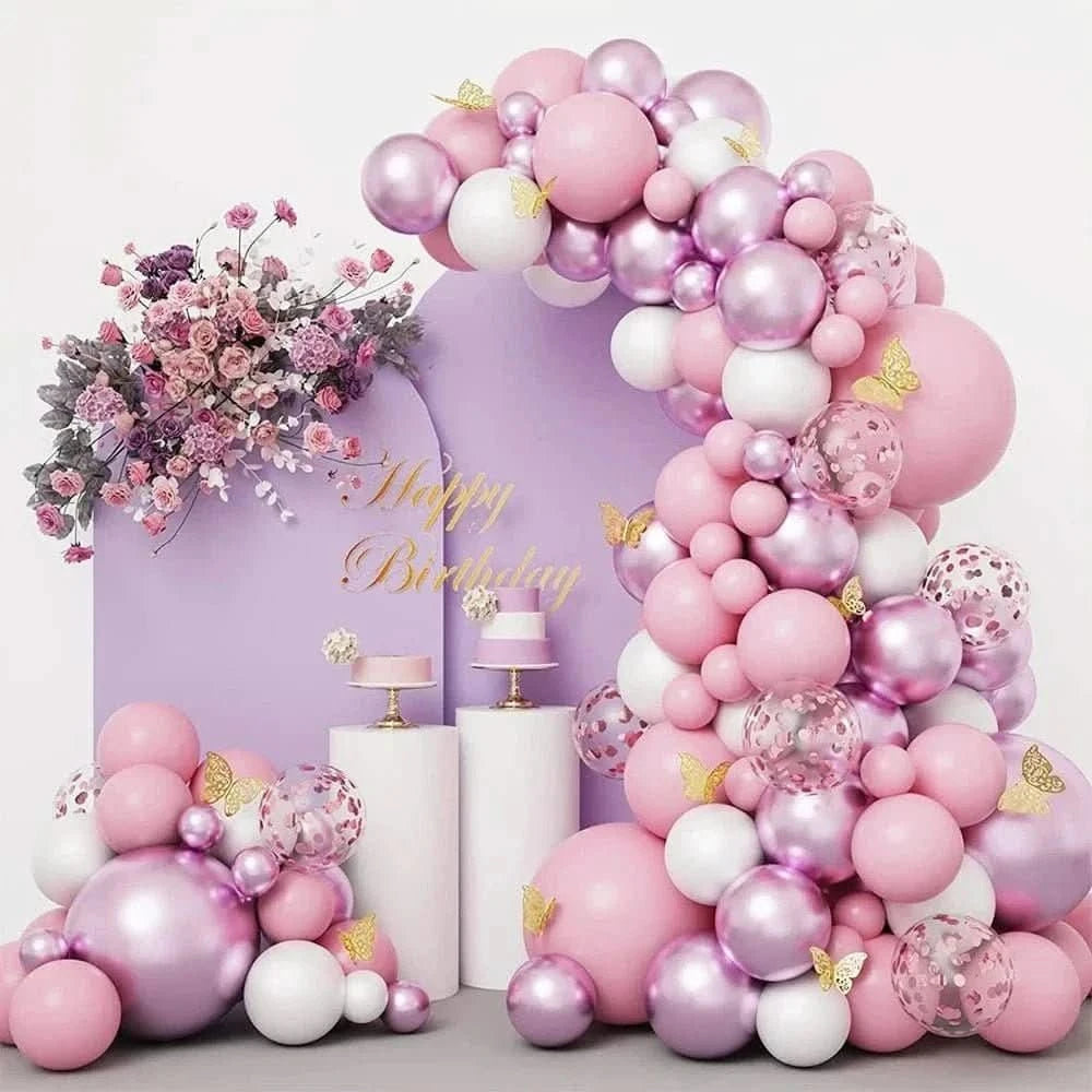 Butterfly Balloon Arch Kit – White, Pink & Confetti Balloons for Party Decorations - Waydiy
