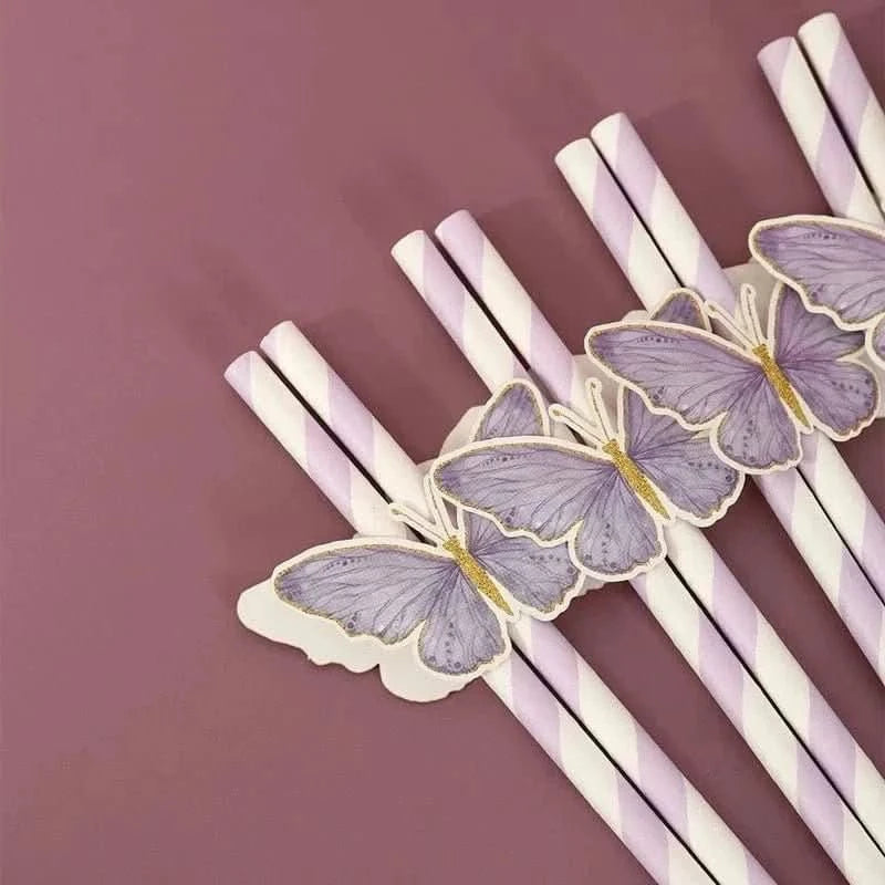 20Pcs Butterfly Paper Straws – Birthday & Baby Shower Party Decorations - Waydiy