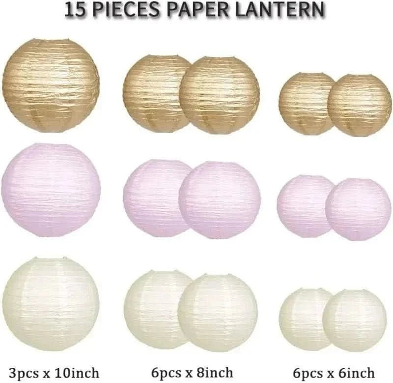 15Pcs Sage Green Paper Lantern Set – Round Hanging Party Decorations - Waydiy