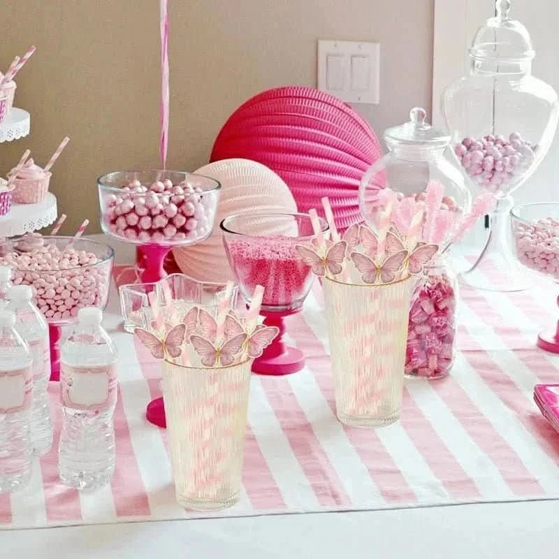 20Pcs Butterfly Paper Straws – Birthday & Baby Shower Party Decorations - Waydiy