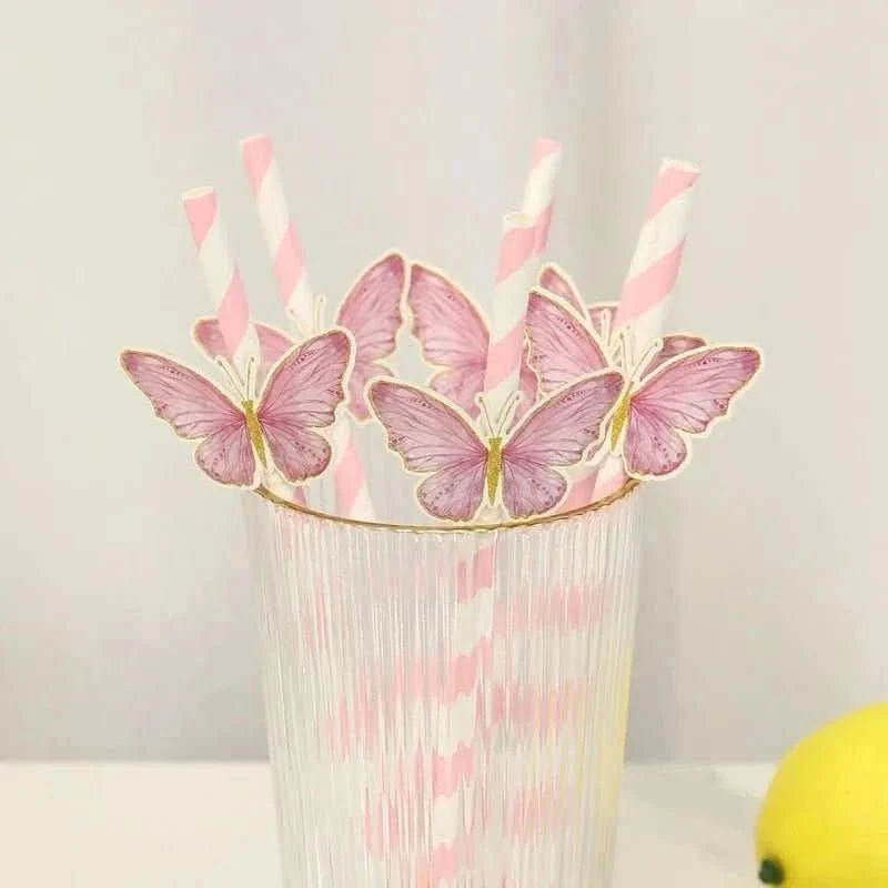 20Pcs Butterfly Paper Straws – Birthday & Baby Shower Party Decorations - Waydiy