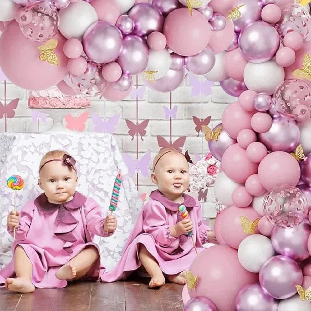 Butterfly Balloon Arch Kit – White, Pink & Confetti Balloons for Party Decorations - Waydiy