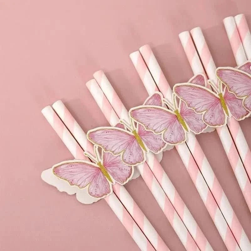 20Pcs Butterfly Paper Straws – Birthday & Baby Shower Party Decorations - Waydiy