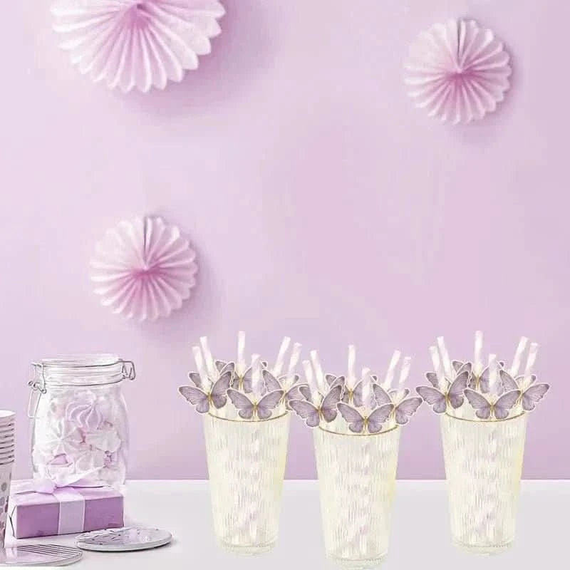 20Pcs Butterfly Paper Straws – Birthday & Baby Shower Party Decorations - Waydiy