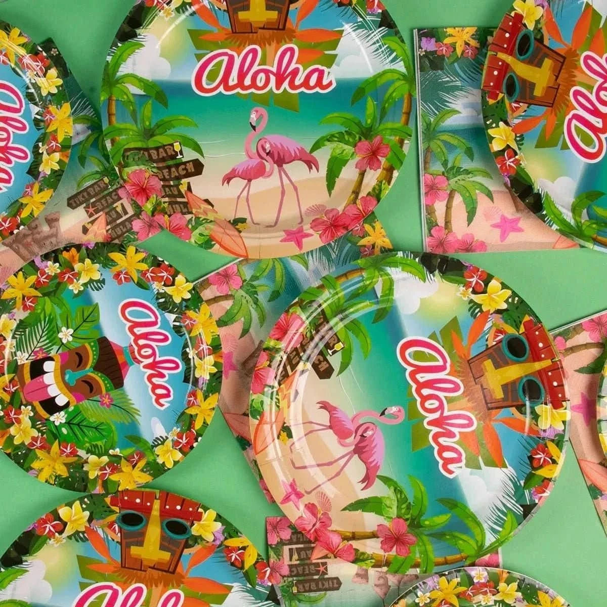 Aloha Luau Party Tableware Set – Tropical Flamingo Plates, Cups & Napkins - Waydiy