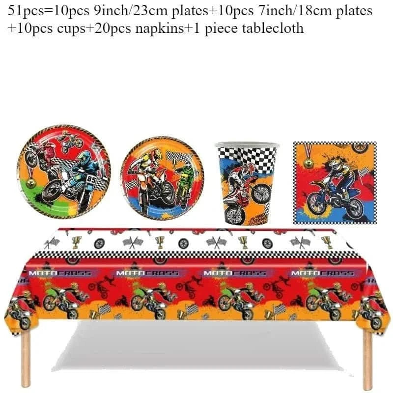 Off - Road Motorcycle Party Tableware Set – Birthday & Baby Shower Decorations - Waydiy