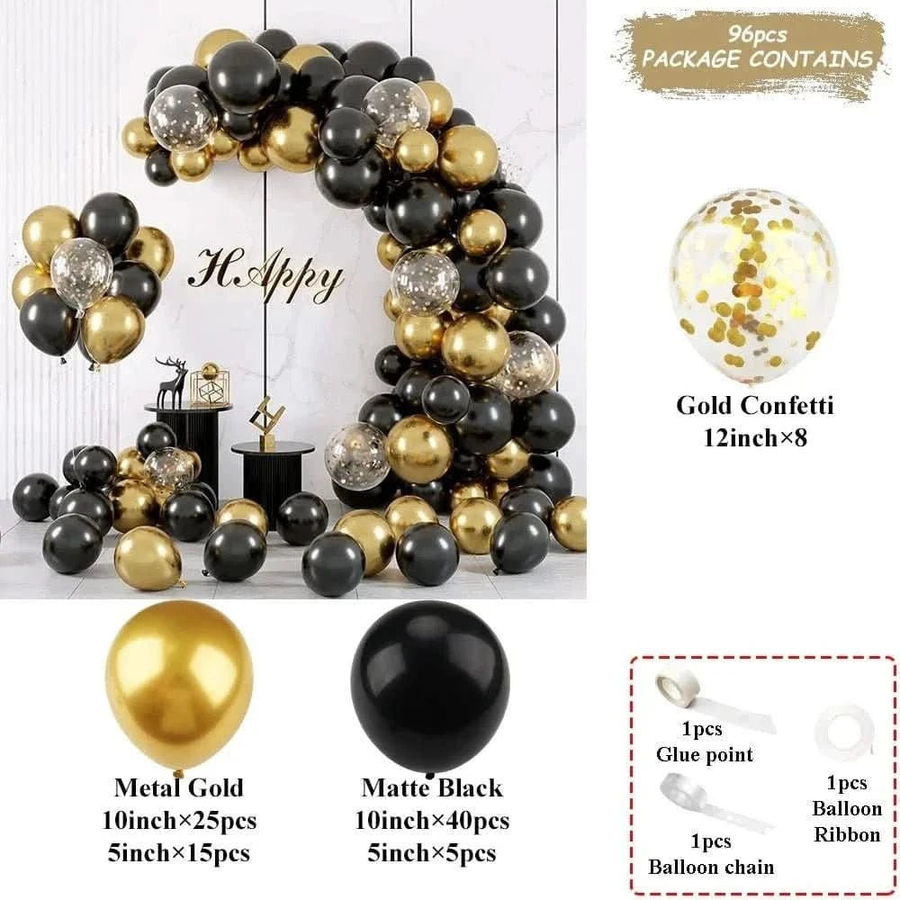 Black and Gold Balloon Arch Kit – Metallic Party Decorations for Birthday & Wedding - Waydiy