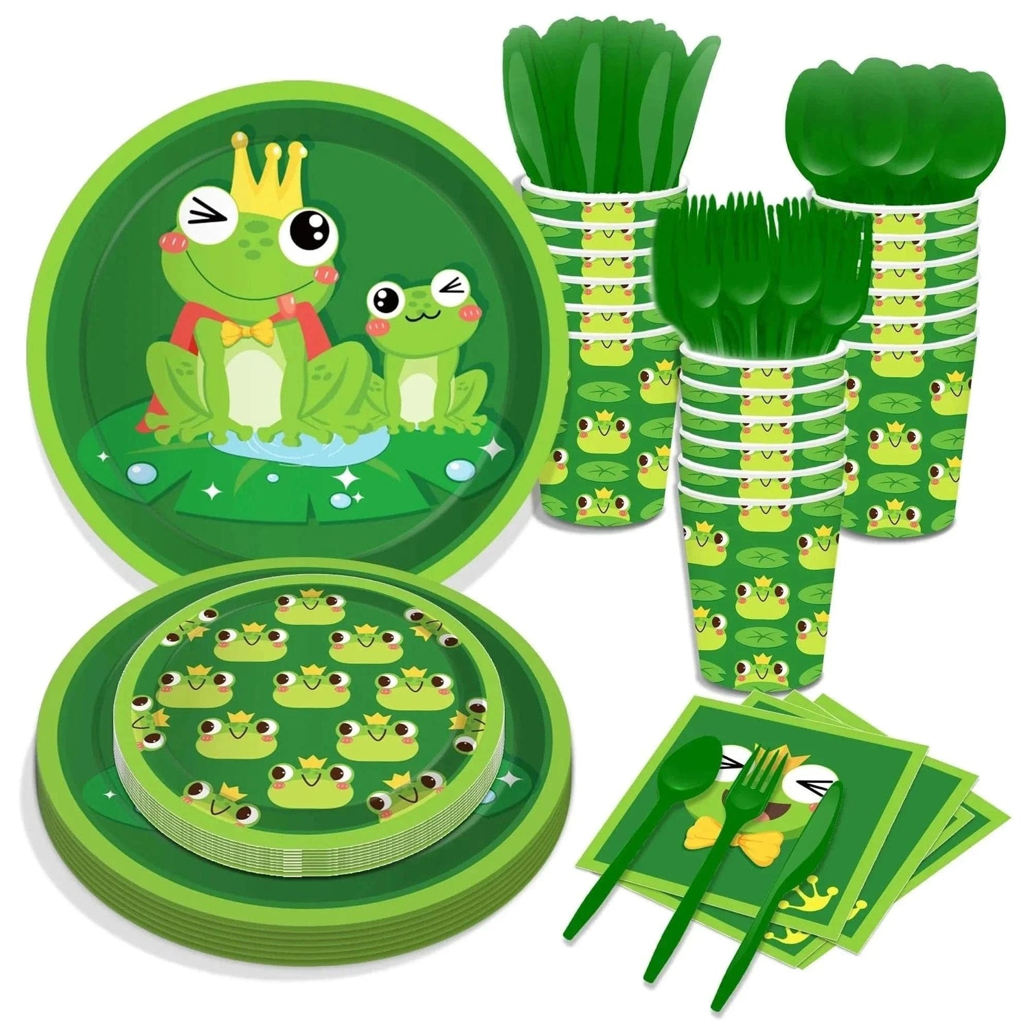 Cartoon Frog Party Tableware Set – Disposable Tablecloth & Decorations - Waydiy