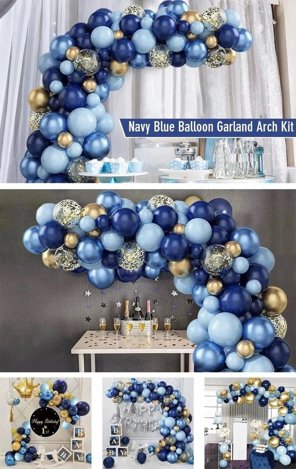 Gold and Blue Balloon Arch Kit – Party Decorations for Birthday, Wedding & Baby Shower - Waydiy