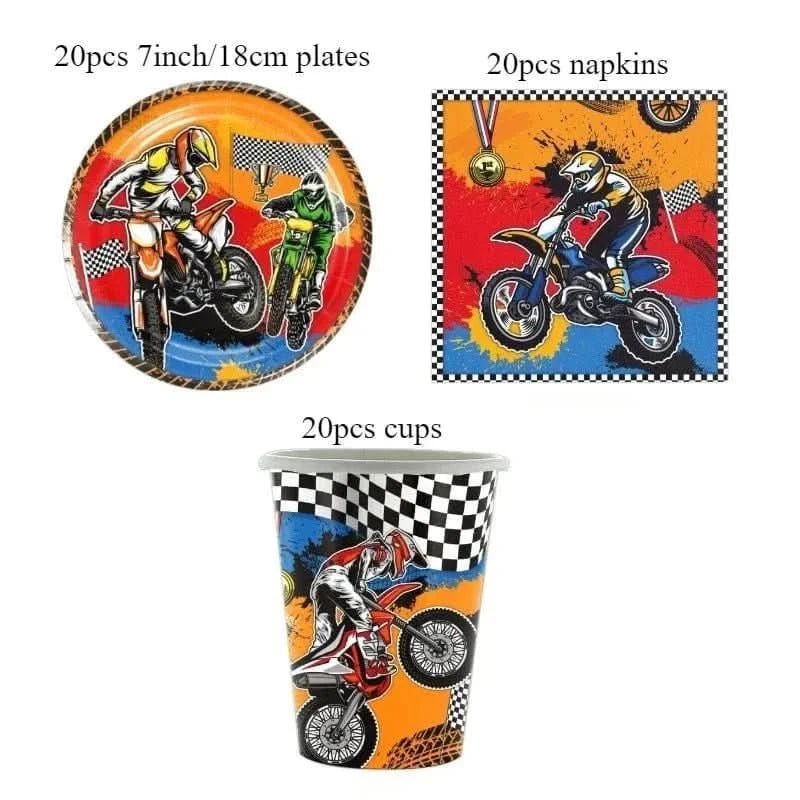 Off - Road Motorcycle Party Tableware Set – Birthday & Baby Shower Decorations - Waydiy