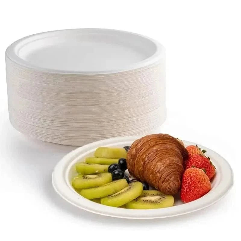 50Pcs Disposable Round Paper Plates – Party, Picnic & Camping Tableware - Waydiy