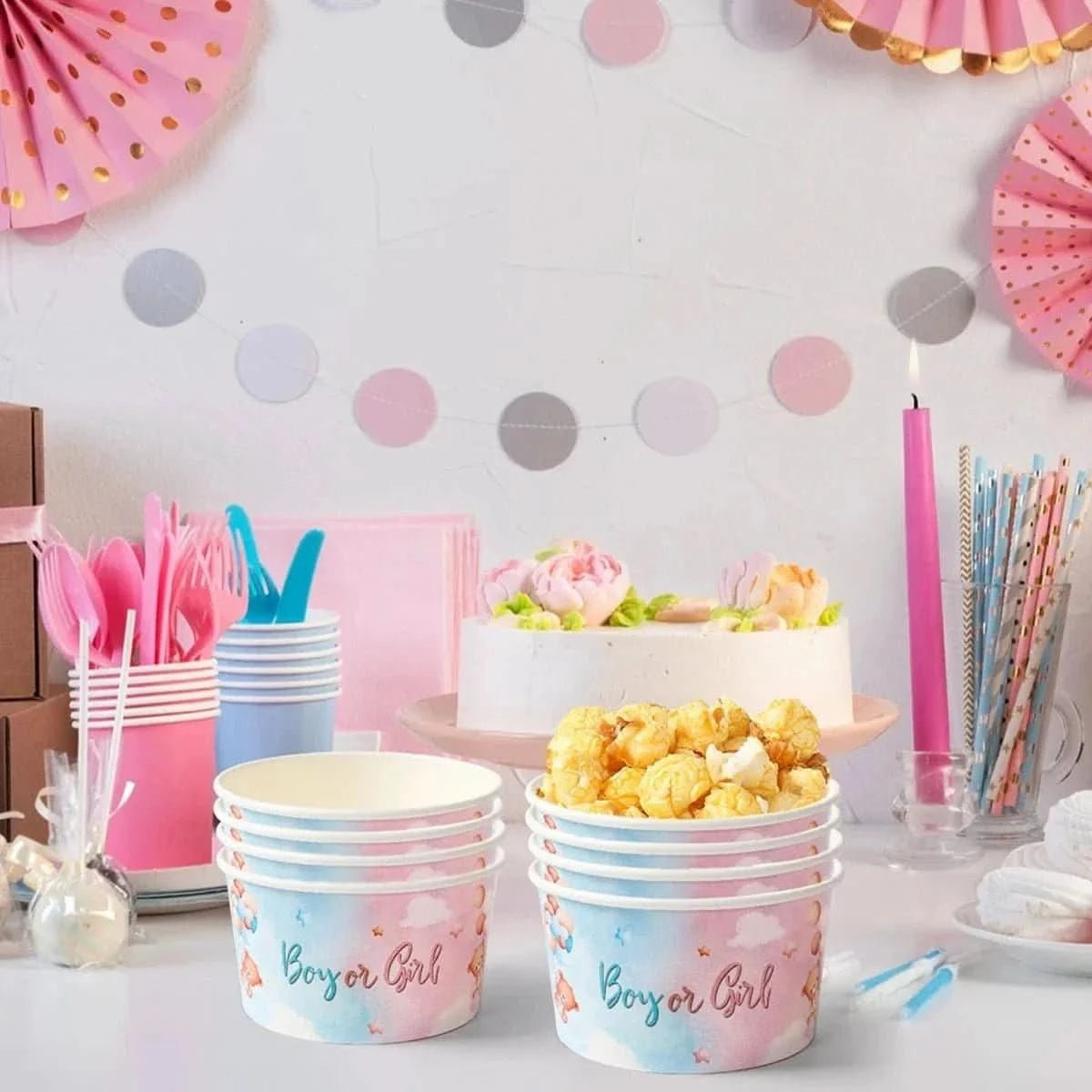 10Pcs Gender Reveal Paper Bowls – Boy or Girl Baby Shower Party Supplies - Waydiy