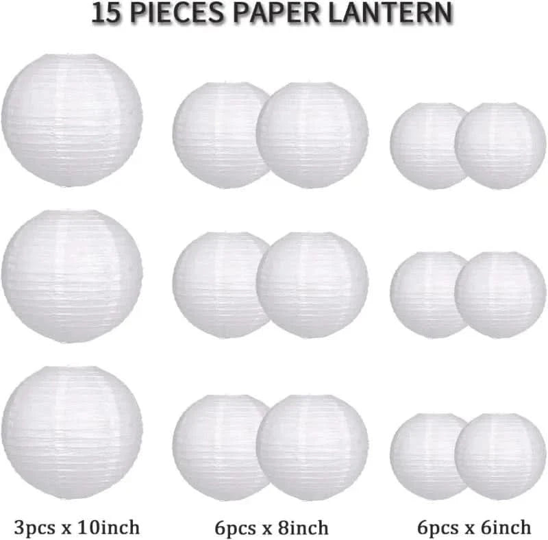 15Pcs Sage Green Paper Lantern Set – Round Hanging Party Decorations - Waydiy