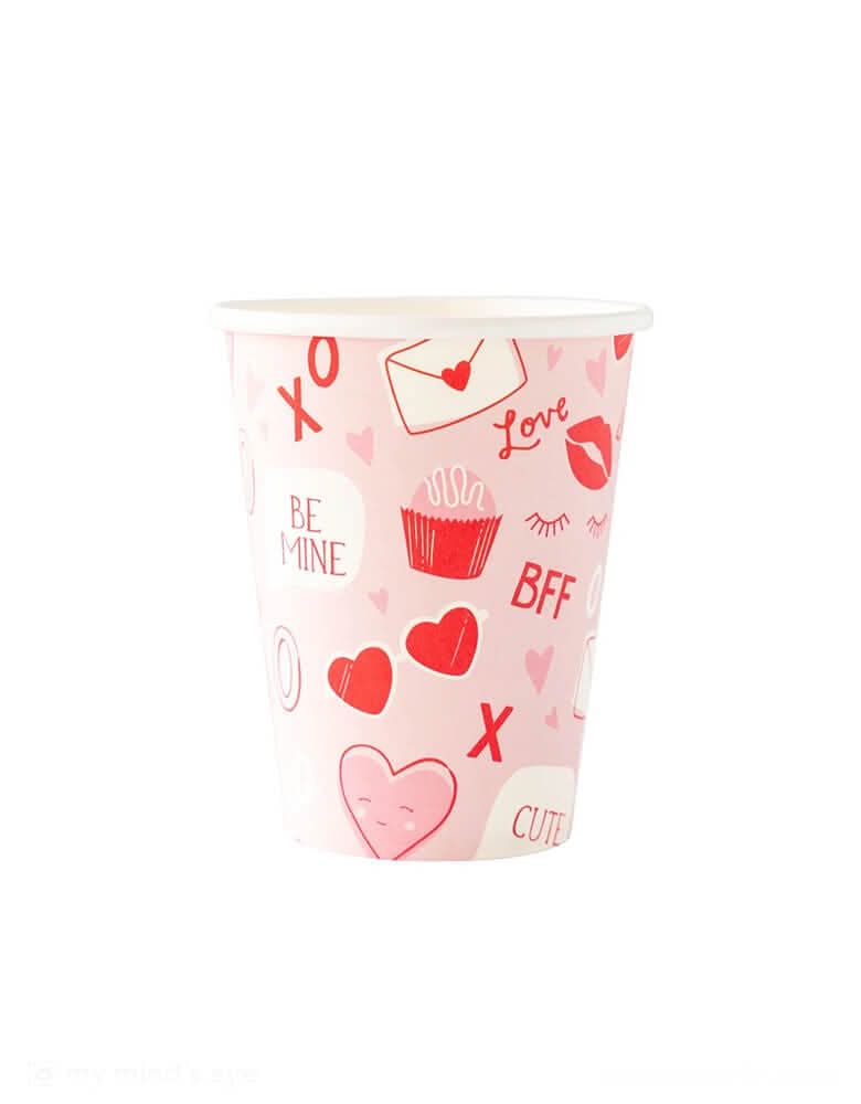 Valentine Paper Cups with Festive Icons – 12 oz Party Set of 8 - Waydiy