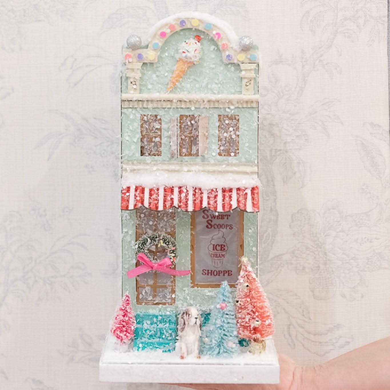Holiday Village House – Ice Cream Shoppe Christmas Decoration, 12.5 in - Waydiy