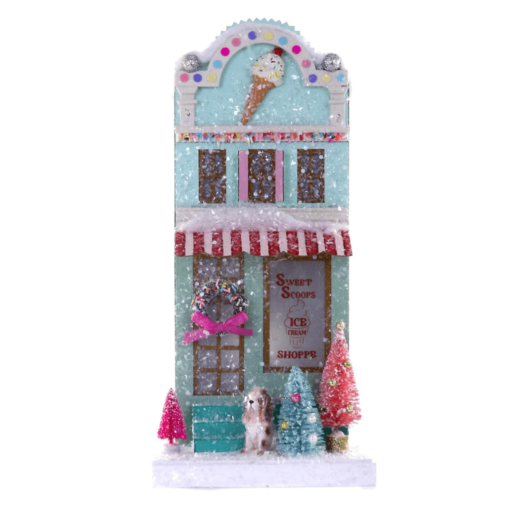 Holiday Village House – Ice Cream Shoppe Christmas Decoration, 12.5 in - Waydiy