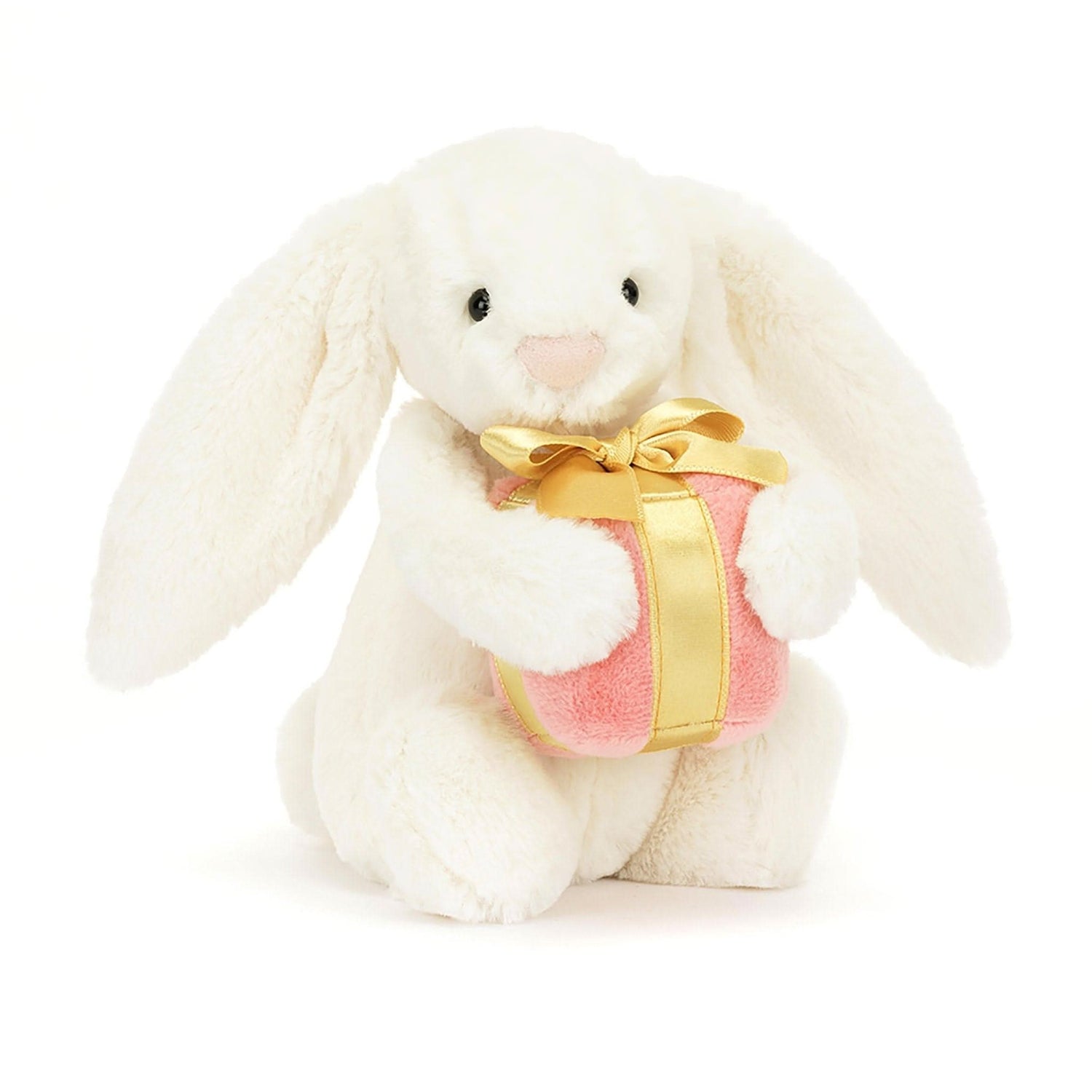 Bashful Cream Bunny with Present – 18cm - Waydiy
