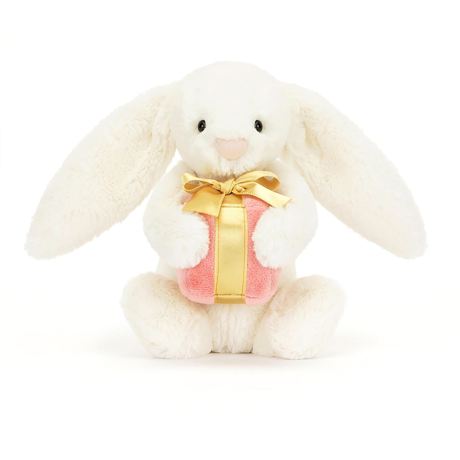 Bashful Cream Bunny with Present – 18cm - Waydiy
