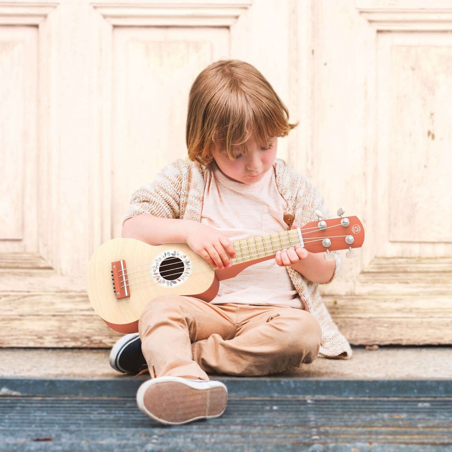 Kids Toy Ukulele – 4 - String Wooden Musical Instrument, Terracotta - Waydiy