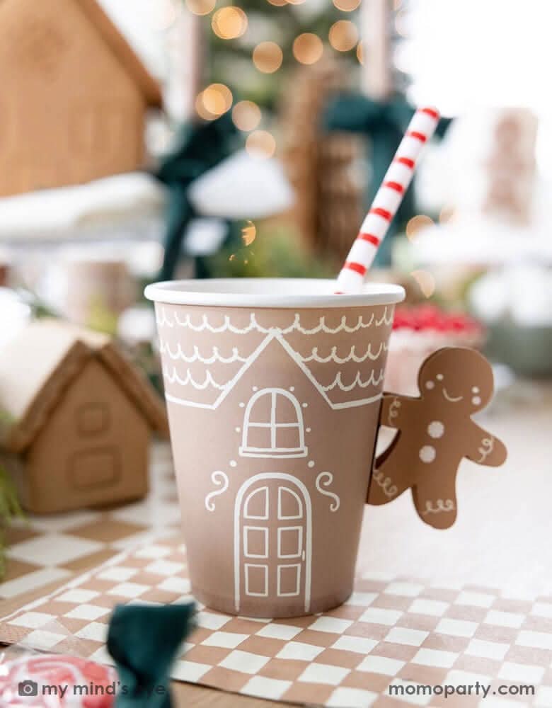 Gingerbread Paper Cups with Handles – 12 oz Holiday Set of 8 - Waydiy