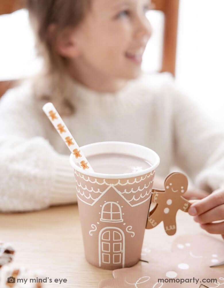 Gingerbread Paper Cups with Handles – 12 oz Holiday Set of 8 - Waydiy