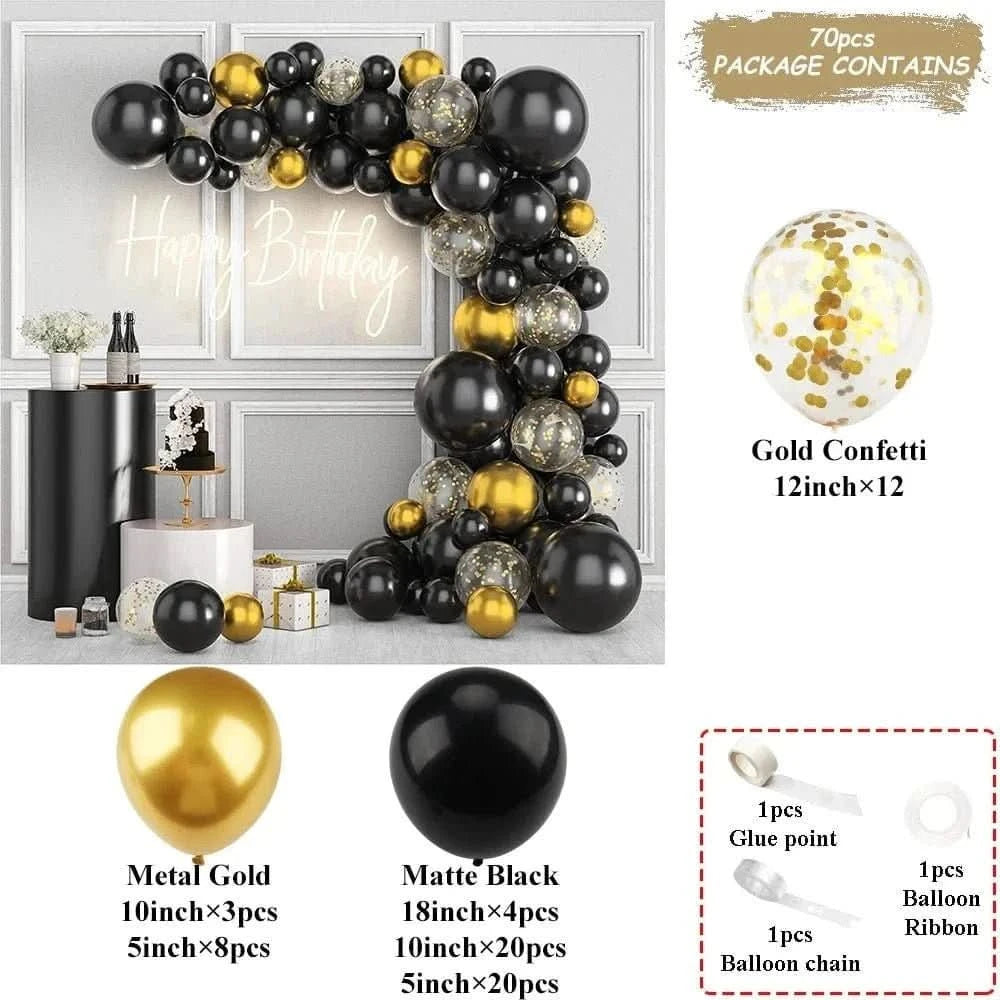 Black and Gold Balloon Arch Kit – Metallic Party Decorations for Birthday & Wedding - Waydiy