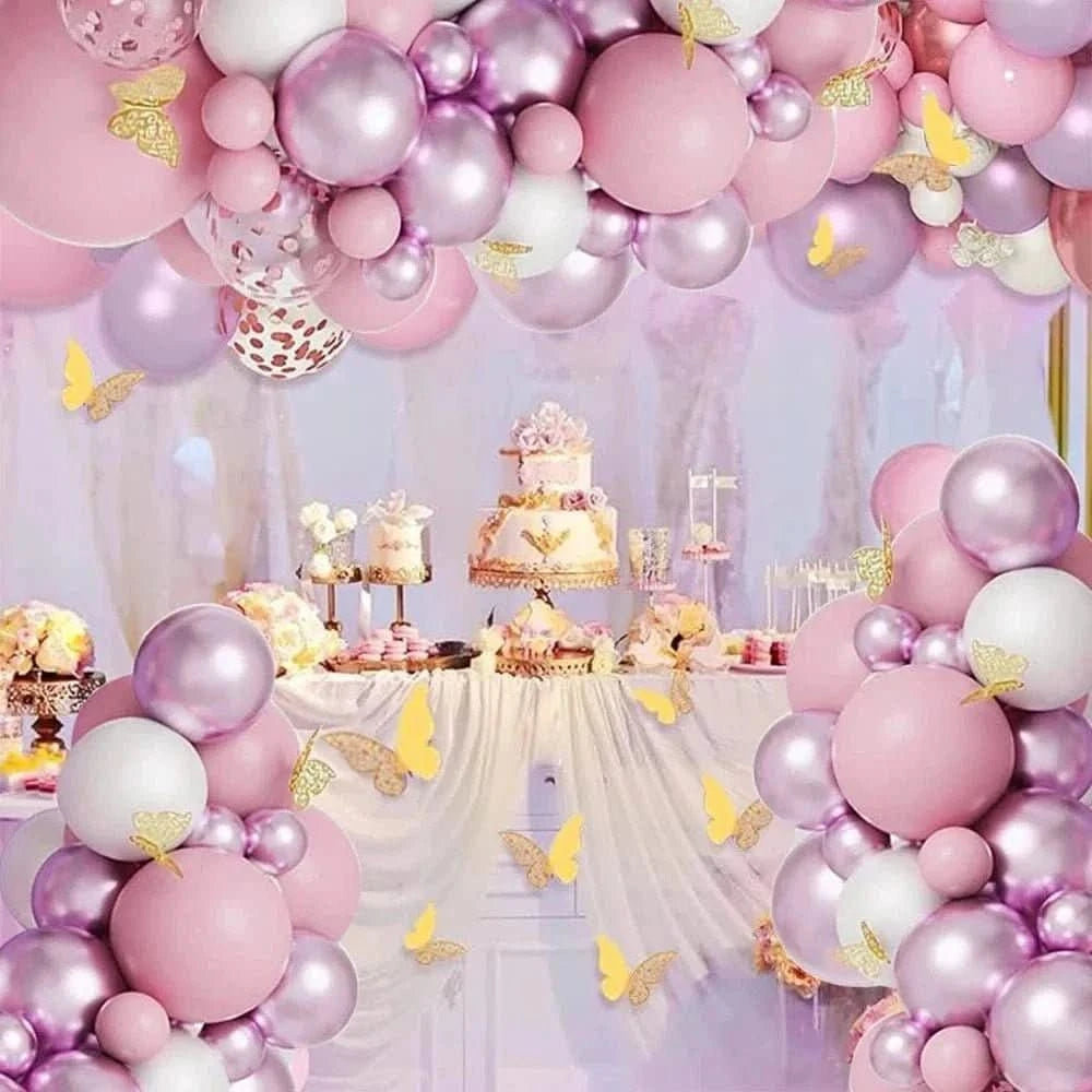 Butterfly Balloon Arch Kit – White, Pink & Confetti Balloons for Party Decorations - Waydiy