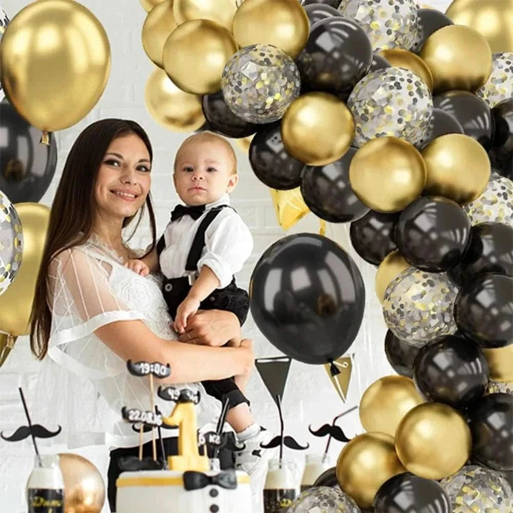 Black and Gold Balloon Arch Kit – Metallic Party Decorations for Birthday & Wedding - Waydiy