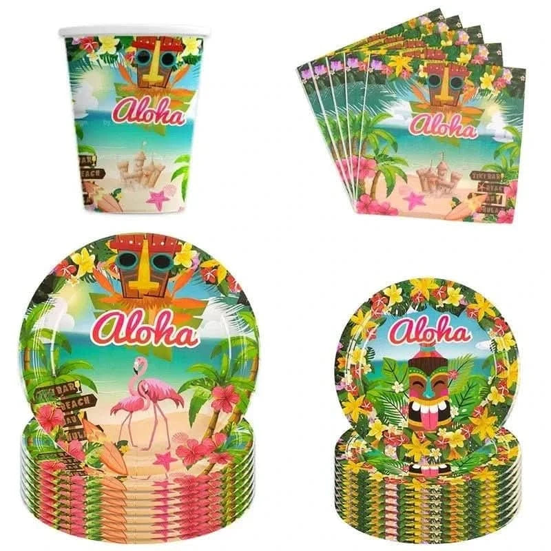 Aloha Luau Party Tableware Set – Tropical Flamingo Plates, Cups & Napkins - Waydiy