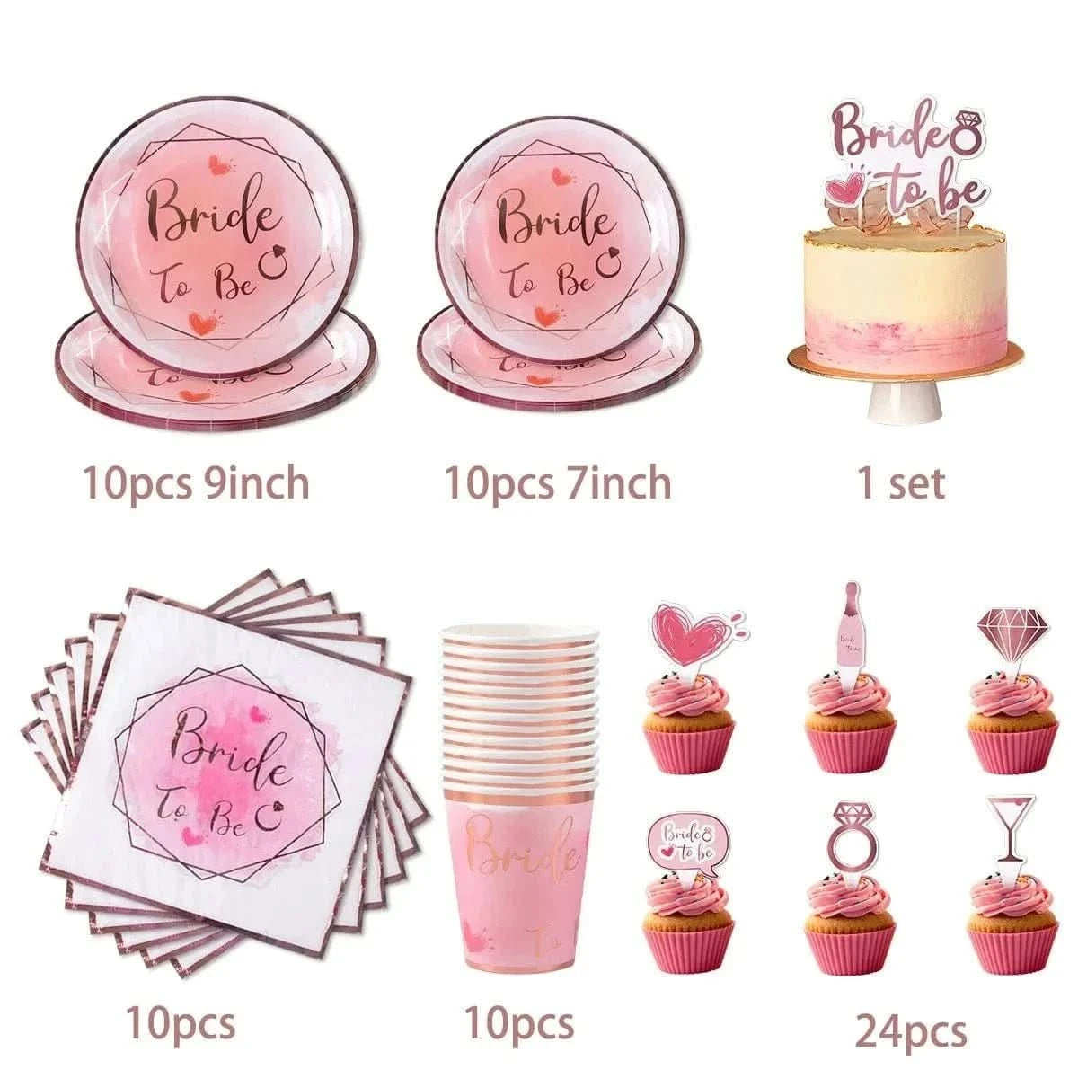 Bachelorette Party Decoration Set – Bride To Be Plates, Banner & Accessories - Waydiy
