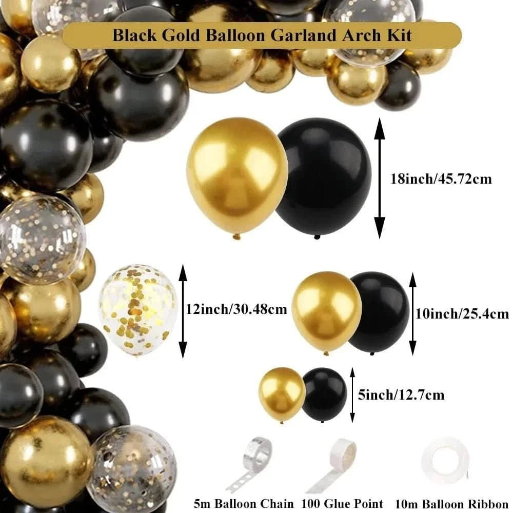 Black and Gold Balloon Arch Kit – Metallic Party Decorations for Birthday & Wedding - Waydiy