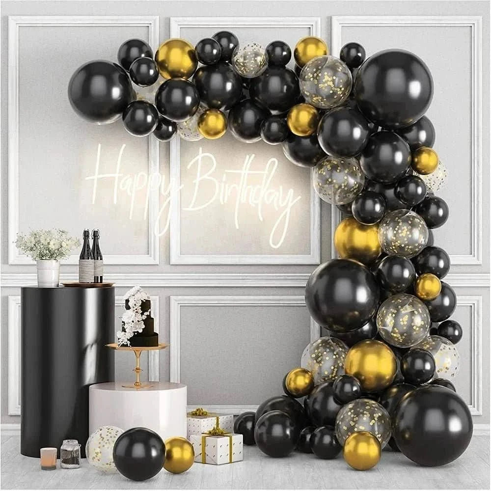 Black and Gold Balloon Arch Kit – Metallic Party Decorations for Birthday & Wedding - Waydiy