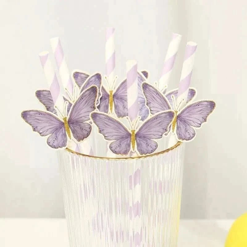 20Pcs Butterfly Paper Straws – Birthday & Baby Shower Party Decorations - Waydiy