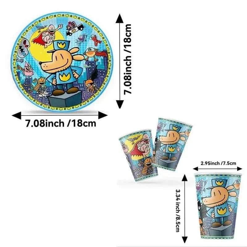 Cartoon Dog Party Tableware Kit – Eco - Friendly Disposable Plates, Cups & Decorations - Waydiy