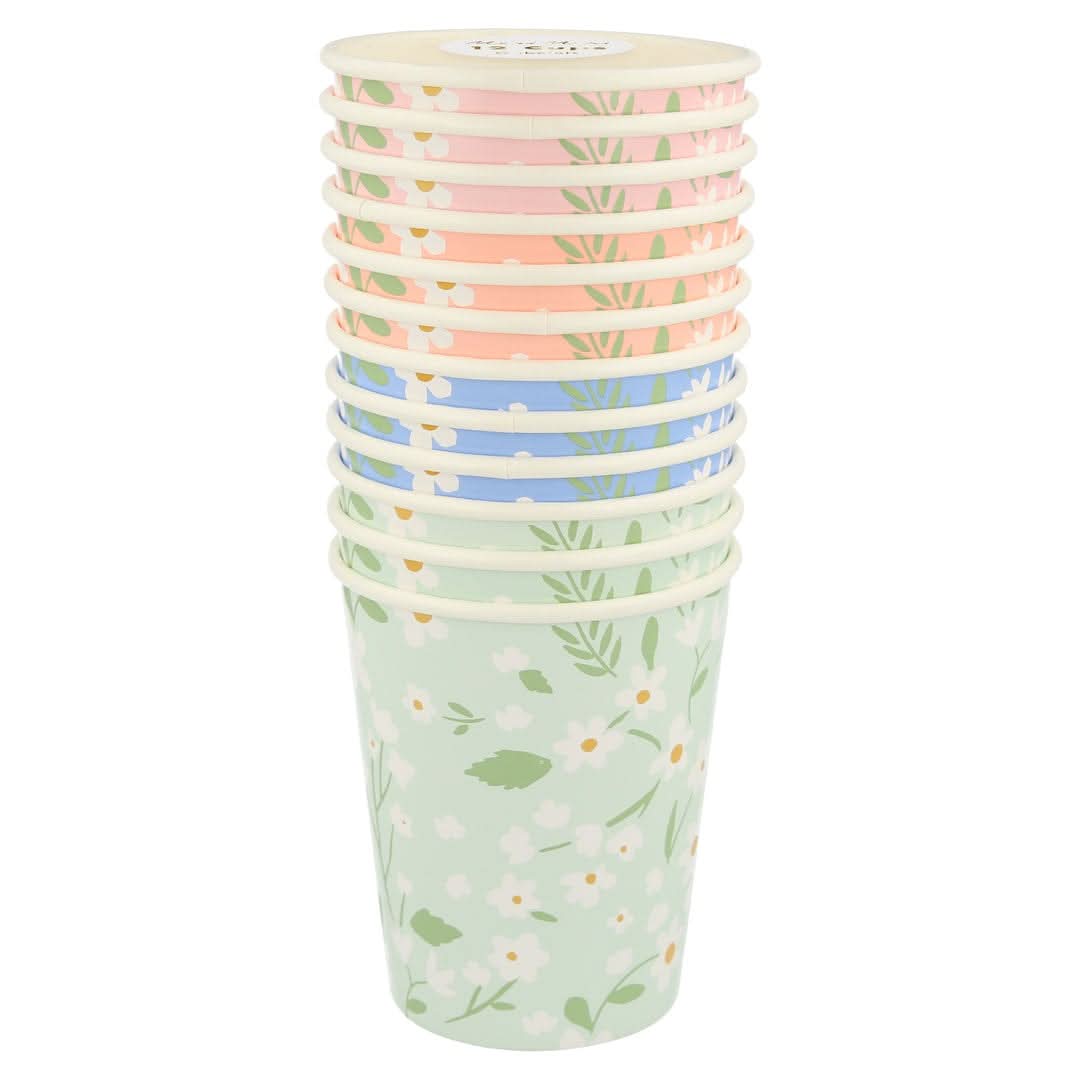 Ditsy Floral Paper Cups – 9 oz Party Set of 12 (4 Colors) - Waydiy