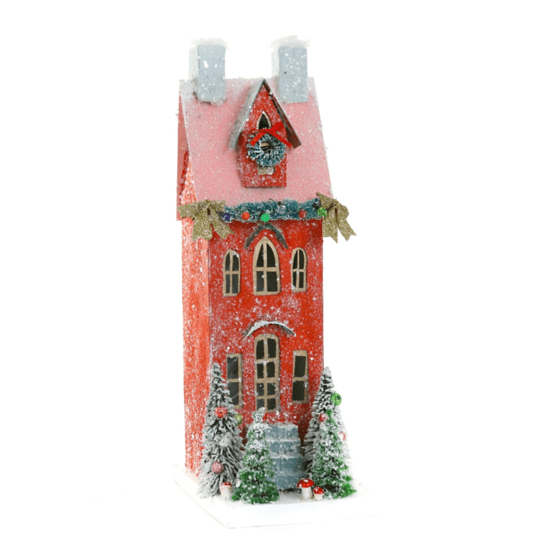 Holiday Village House – Red Townhouse Christmas Decoration, 12 in - Waydiy
