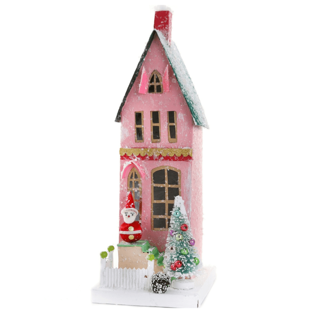 Holiday Village House , Vintage Santa Townhouse Christmas Decoration, 12.5 in - Waydiy